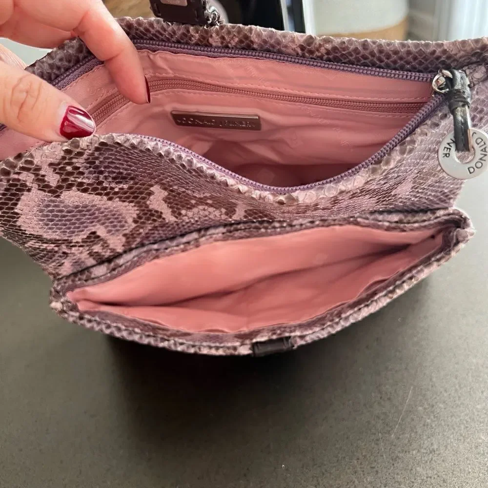 DONALD PLINER  Black Snakeskin Leather Color Brown And Purple  Lined Clutch Purs
